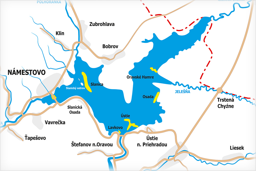 Oravska priehrada zatopene obce mapa